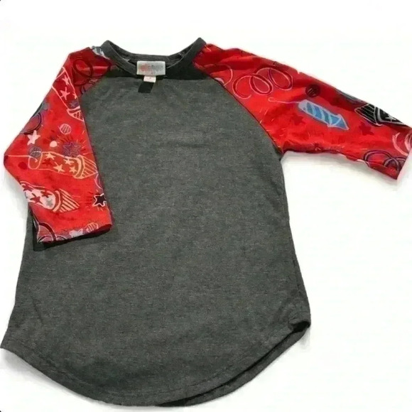 Lularoe 3/4 sleeve gray w fireworks- girls size 4 - Picture 1 of 5